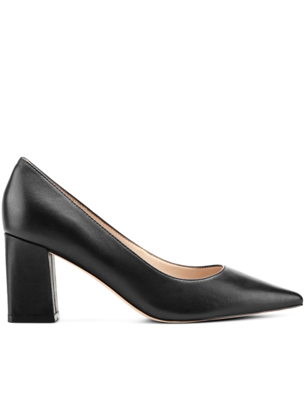 MARC FISHER Zala Black Leather Classic Pointed Toe Medium Block Heel Pumps 7 - Picture 4 of 15